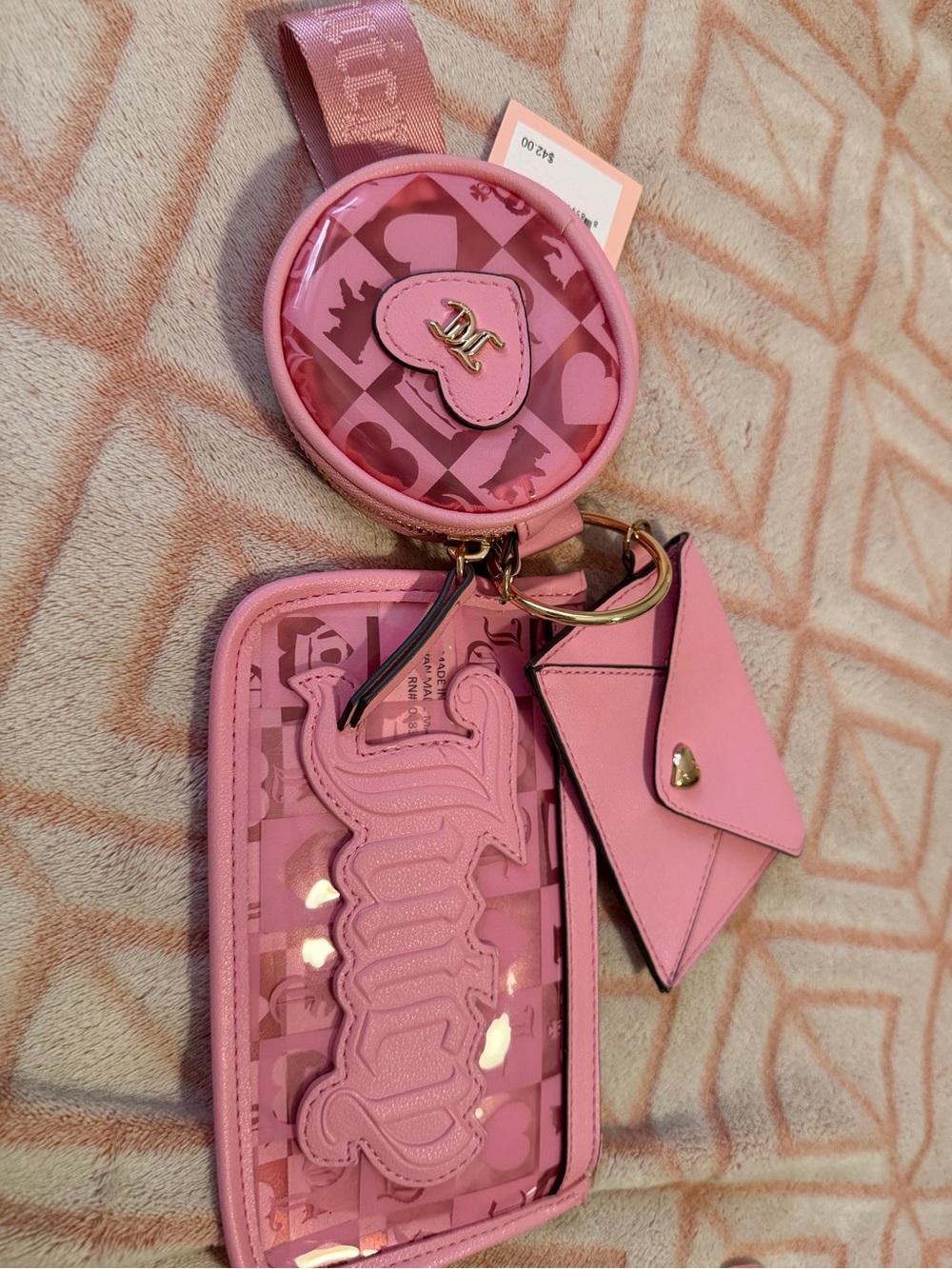 Pink Women's Keychain Pouch Set with Coin Case and Card Holder